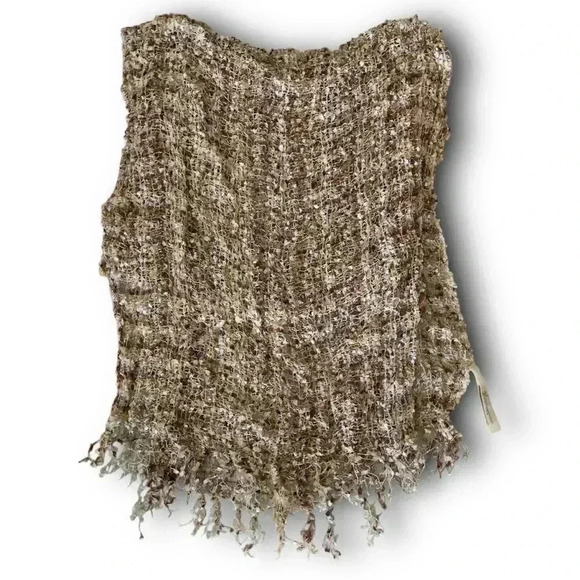 Collectioneighteen Gold Chunky Knit Scarf Fringe Accent Crochet Woven Shimmer‎ - Picture 2 of 4